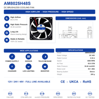 Ventilateur sans balais AM8025H48S DC 12V 8025 80x80x25mm à roulement à billes, longue durée de vie, ventilateur axial de refroidissement pour onduleur et chargeur de batterie