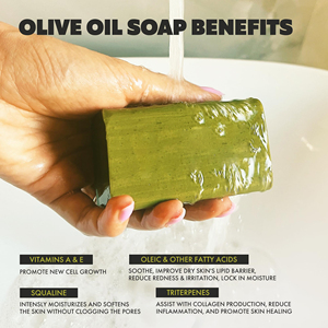 Savon en barre à l'<span class=keywords><strong>huile</strong></span> <span class=keywords><strong>d</strong></span>'<span class=keywords><strong>olive</strong></span> OEM ODM avec vitamines A et E et squalène - Nettoyant doux hydratant <span class=keywords><strong>pour</strong></span> peaux sensibles, acné, eczéma, <span class=keywords><strong>psoriasis</strong></span> - Product Image 3