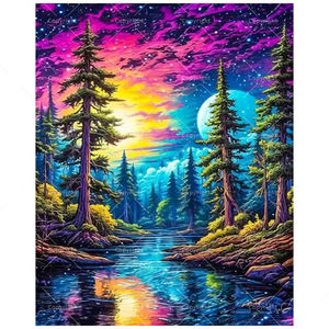 Kit di pittura Fantasy foresta con numeri per adulti: cielo vibrante e fiume da sogno 16x20 pollici, regali d'<span class=keywords><strong>arte</strong></span> surreali senza cornice - Product Image 1