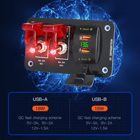 Panneau d'interrupteurs à bascule étanche 2 voies 12V 24V avec double prise de charge rapide USB QC3.0 18W et voltmètre pour voiture et bateau