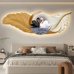 Cuadro Decorativo Moderno para Sala de Estar, Pintura de Plumas Colgante con Luz LED, Mural para Pared de Fondo de Sofá - Product Image 1