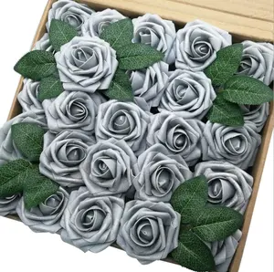 Rosa Artificial de espuma grande de 8cm, caja de flores de espuma, 25 Pe, látex, Azul Real, rosas, flores a granel con vástago