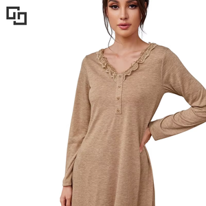 ชุดราตรีลูกไม้สำหรับผู้หญิงชุดนอนผู้หญิงทำจากไม้ไผ่แบบติดกระดุมชุดเดรสสำหรับคุณแม่ออกแบบได้ตามต้องการ - Product Image 2