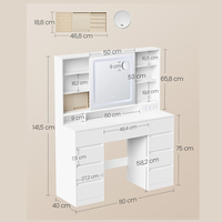 Coiffeuse avec miroir et éclairage LED, 9 tiroirs, miroir grossissant 10x, table de maquillage blanche pour chambre à coucher