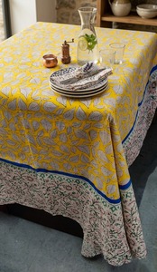 Yellow Leaf Hand Block Print <b>Tablecloth</b> Cotton Dining Table Linen Table Cover with Border for Home <b>Party</b> Restaurant - Product Image 6