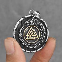 Colgante Vikingo Dragon Odin Triangulo Runa Acero Titanio Collar Hombre Vintage Retro Moda Joyeria Mayoreo Personalizado