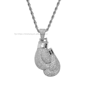 Pendentif de boxe, collier hip hop en zircon avec pendentif de boxe - Product Image 2