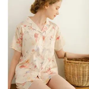 Sommer neue Produkte seiden ähnliche Pyjamas Super Fee kleine gebrochene Blume Home Shirt Kurzarm Shorts Set