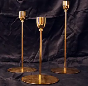 Golden <strong>Tall</strong> Outdoor Iron <strong>Candlestick</strong> with Round Metal Taper Holder for Home Decoration Christmas and Wedding Parties - Product Image 1
