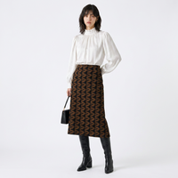 Rok Midi Wanita Hamil Bahan Lembut Pinggang Tinggi Model A-Line Batik Motif Geometris Cokelat Kasual Grosir Musim Panas/Gugur/Dingin 2026