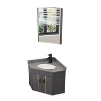 Meuble-lavabo d'angle mural compact pour salle de bain avec miroir et lavabo intégré