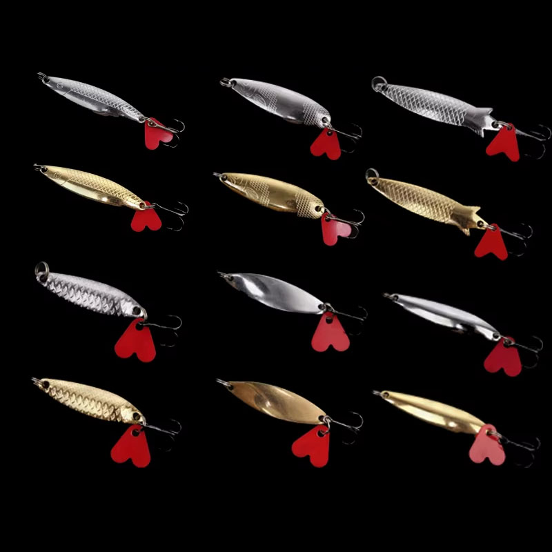 Factory Sell Sea Fishing Gold and Silver Sequins Metal Spoon Lure with Blood Feather Hook