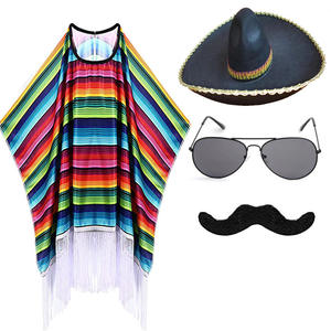 ハロウィーンカラフルケープメキシコショールシンコデマヨフィエスタポンチョダンスカーニバルパーティーレインボーマント帽子コスチュームコスプレ - Product Image 5