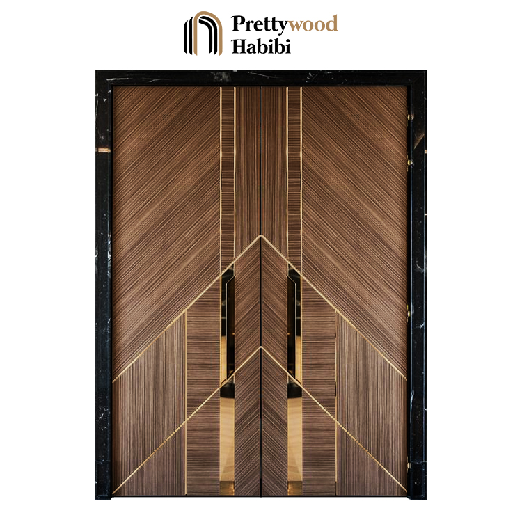 Prettywood pintu Interior rumah Modern, pintu kayu Solid desain ayunan ganda Internal ruang tamu