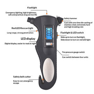 Outil d'urgence automobile 5 en 1, manomètre numérique pour pneus, marteau de sécurité, coupe-ceinture de sécurité - Product Image 3