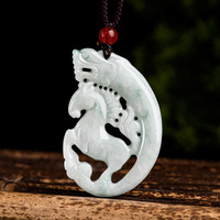 Pendentif ethnique en jade naturel de Birmanie, motif Dragon et Cheval du Zodiaque, en jade gluant, pour hommes et femmes