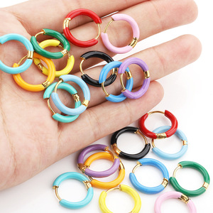 Pendientes de Aro de 12 mm, Redondos, Esmaltados, Coloridos, con Diseño Geométrico, para Uso Diario de Mujeres - Product Image 3