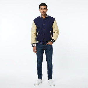 Chaqueta Varsity Personalizada para Hombre, 100% Algodón, Cuello Alto, con Logos Bordados en la Parte Delantera, Parches y Etiquetas, Impermeable y Transpirable - Product Image 1