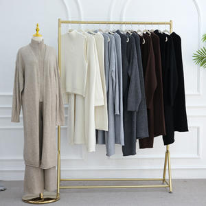 Otoño nuevo elegante conjunto de punto simple para mujer suéter largo cárdigan pantalones conjuntos de tres piezas - Product Image 1
