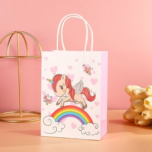 Hstyle <span class=keywords><strong>licorne</strong></span> fête faveur sacs pour filles anniversaire réutilisable fête cadeau sacs Kraft papier Goodie traiter sacs avec poignées HS1650 - Product Image 5