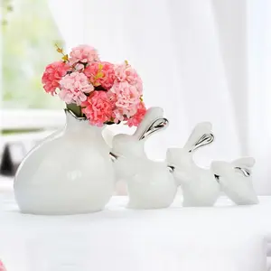 现代奢华手工瓷器摆件客厅家居装饰结婚礼物兔花陶瓷花瓶家居装饰