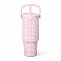 Gobelet isotherme en acier inoxydable avec paille rétractable et poignée supérieure |   Gobelet de voyage réutilisable pour boissons froides 24 heures