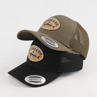 Gorra de malla con logo de parche tejido de 5 paneles, personalizada OEM de alta calidad, unisex, de moda, para pesca, ajustable, tipo trucker, venta al por mayor