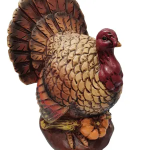 Thanksgiving Tafel Decoraties Hars Turkije Met Pompoen, Handgeschilderde Fall Beeldje