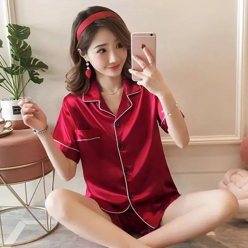 Silk pjs New Trendy ladies short Sleeves Satin Chic sleepwear Women's Home Clothing Classy pyjamas Elegant Womens Pajamas sets