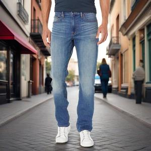 กางเกงยีนส์ทรงตรงสไตล์สตรีทแวร์สำหรับผู้ชายกางเกงยีนส์ผ้าฝ้ายฟอกสีเข้มกางเกงยีนส์แฟชั่นวินเทจสำหรับผู้ชาย - Product Image 1