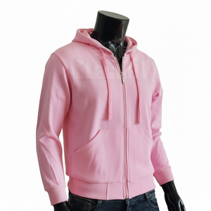 Veste à capuche avec logo personnalisé rose clair avec fermeture éclair Sweat-shirt unisexe de haute qualité Design solide pour hommes - Product Image 1