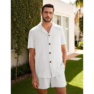 Ensemble d'été 2 pièces pour homme FOXA : Chemise boutonnée en coton et short respirant pour la plage et la détente - Product Image 5