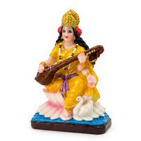 Resin Hindu Goddess Figure Yellow Seated String Instrument Lotus Base Swan Home Decor Traditional Handmade Sculpture for Living