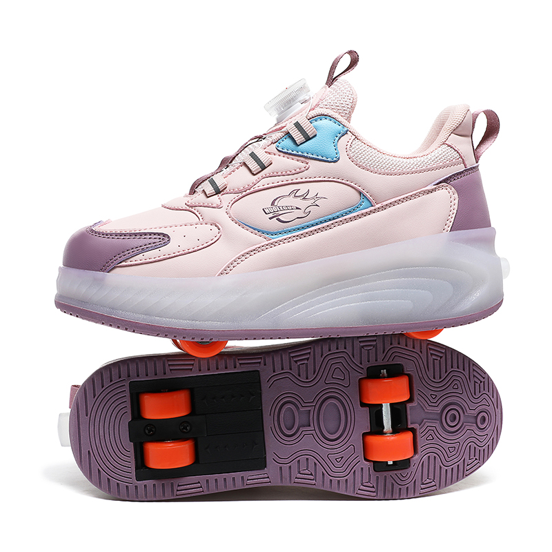 Schoenen met wieltjes voor meisjes en jongens, verstelbare rolschaatsen, schoenen, intrekbare gymschoenen met wielen voor kinderen, knipperende led-skateschoenen voor outdoorsporten, lila, 33 EU
