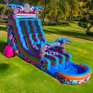 Toboggan aquatique gonflable Tiki <span class=keywords><strong>Aloha</strong></span> Splash hawaïen à double piste avec <span class=keywords><strong>piscine</strong></span> pour enfants, idéal pour la location commerciale et les fêtes - Product Image 3