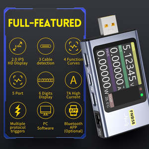 FNIRSI FNB58 Bluetooth USB-<span class=keywords><strong>Tester</strong></span> Voltmeter Amperemeter PD QC Trigger Leistungsmesser Kapazitäts- und Rippeltest 4-28V 7A Typ-C App-Unterstützung - Product Image 5