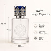 Flacon de parfum en verre personnalisé de 150 ml, emballage de Cologne royale, flacon pulvérisateur rond transparent vide avec couvercle en pierre bleue et boîte