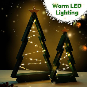 AXGIFTS OEM Polished & Painted Wooden Christmas <b>Tree</b> Decor Set with <b>LED</b> Fairy Lights Gold Star Tabletop Display-Custom - Product Image 2