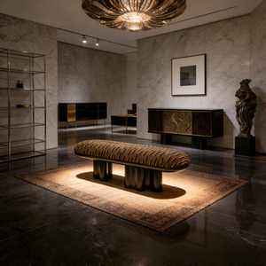 <span class=keywords><strong>Banc</strong></span> en <span class=keywords><strong>bois</strong></span> moderne de luxe léger, design de base irrégulière, rembourrage doux pour entrée de villa, chambre et usage hôtelier - Product Image 6