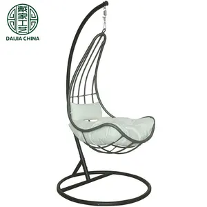 Daijia china Brand Poly rattan hanging chair with Metal Frame Base seat and back cushions