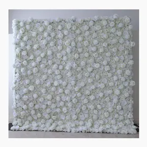 LX360 Wedding rose floral wall panel roll up white silk artificial rose wedding backdrop stand white flower wall