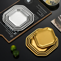 Plateau carré en acier inoxydable argenté et doré pour gâteaux, snacks, desserts, pâtisseries, et assiettes à sauce kimchi