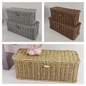 Cesta de Almacenamiento Tejida Bobai, Rectangular, Gris, con Tapa, para Hogar, Escritorio, Juguetes, RD236148 - Product Image 3