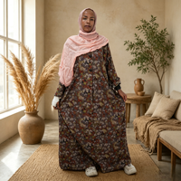 Robe à imprimé floral vintage prête à être expédiée, col en V, abaya, manches retroussables, ample, pour femmes musulmanes, livraison rapide en 7 jours