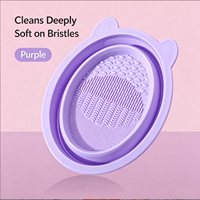 Brosse de nettoyage pliable en silicone Purple Bear à poils doux pour pinceaux de maquillage et vaisselle