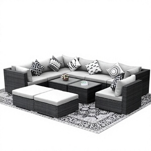 OEM Wholesale <b>Outdoor</b> Wicker <b>Rattan</b> Sectional <b>Sofa</b> Set Garden Patio Furniture Tempered Glass Coffee Table Sets New - Product Image 1