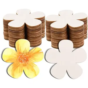 60 Pieces unfinished wood laser cut blank diy crafts decoration flowers shapes unfinished wood cutouts slice spring decor