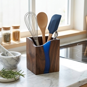 Portautensili da Cucina <span class=keywords><strong>in</strong></span> <span class=keywords><strong>Legno</strong></span> di Noce Nero e Resina Epossidica Serie River Shape di Natural House per Piano di Lavoro - Product Image 1