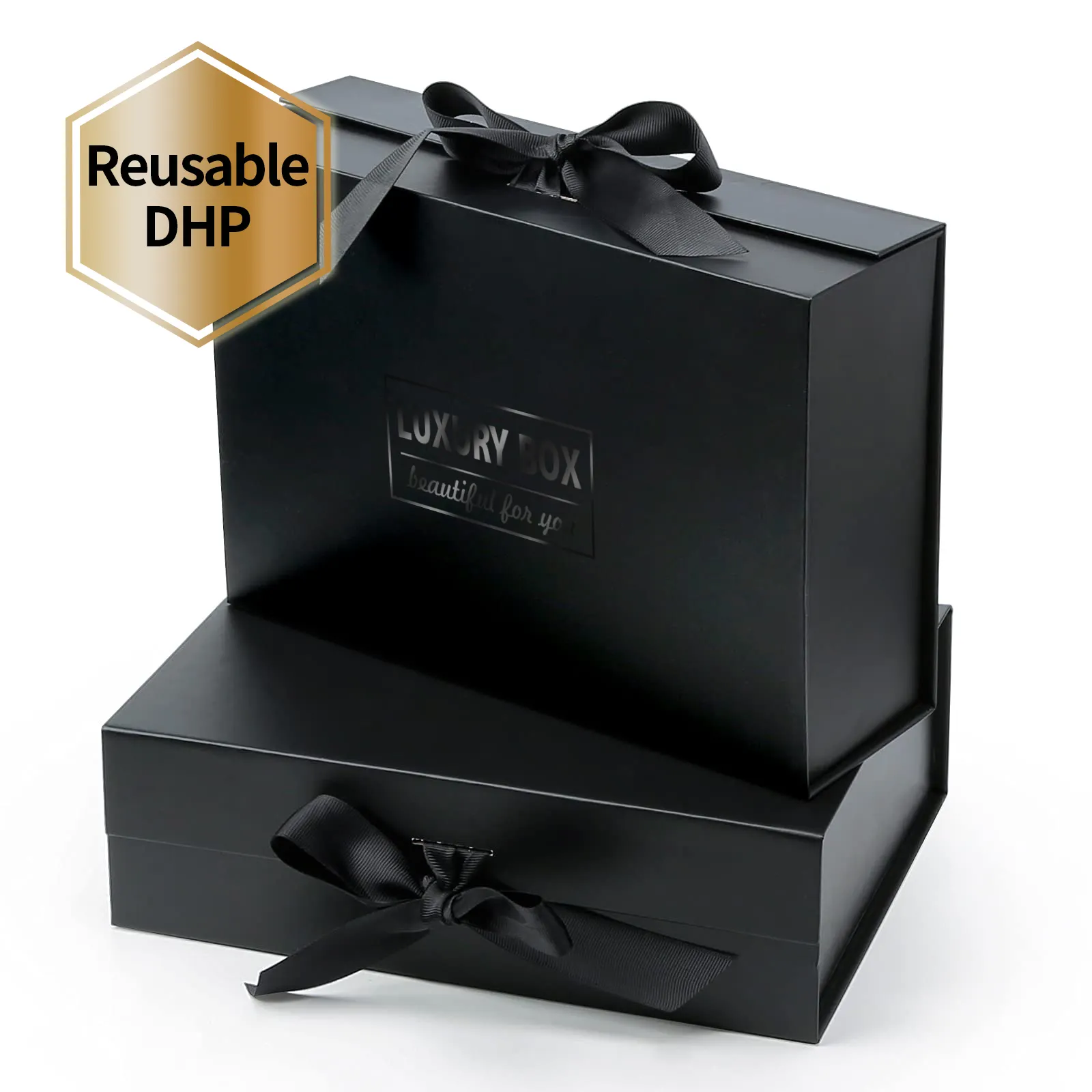 Boîte-cadeau de luxe pliable avec fermeture magnétique, coffret plat pliable avec Logo en relief et ruban