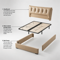 Cadre de lit king-size moderne en cuir véritable, ensemble de meubles de chambre à coucher, lit king-size de luxe, lit moderne et élégant, meubles de chambre à coucher